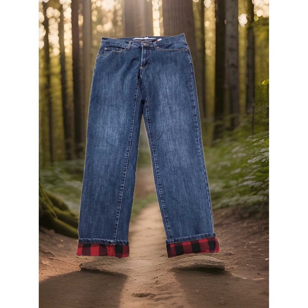 Eddie Bauer Jeans Men 32x32 Actual Flannel Lined Straight Cotton Blend Blue